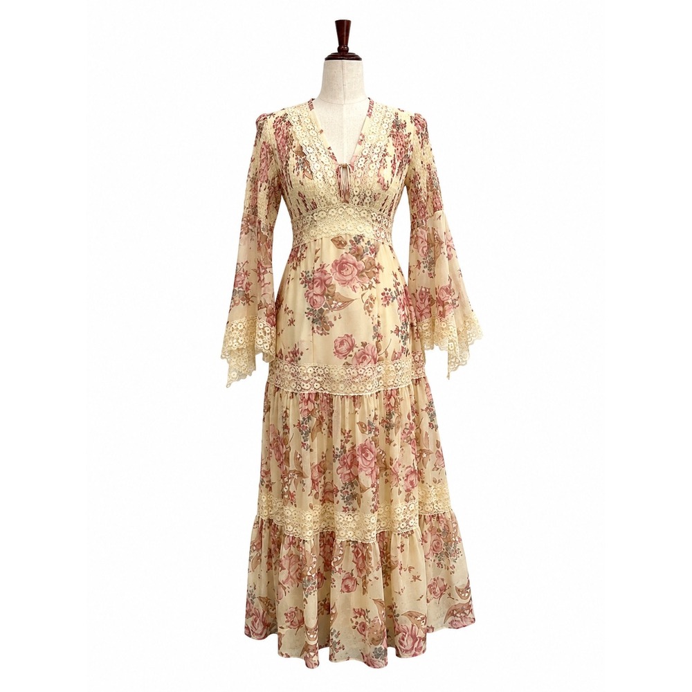 Hand Made Vtg Floral Lace Maxi Dress S Vintage Style Boho Cottagecore Whimsical
